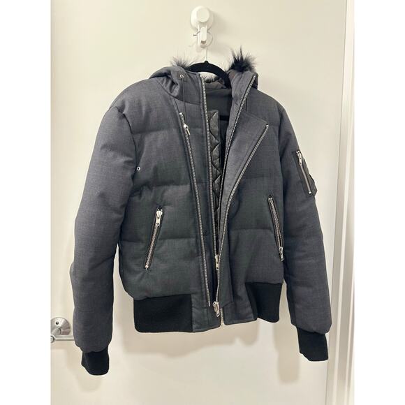 The Kooples Gray Down Jacket Lambskin Trim & Fur Hood, Small - Picture 3 of 13